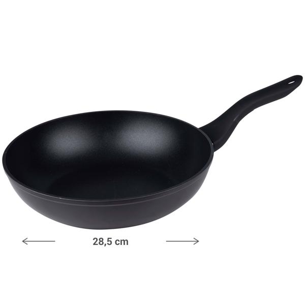 Schwarze Wok Pfanne (Ø 28,5cm): Aluminium, Antihaft - Perfekt für Gemüse, Fleisch, Reis, Nudeln - Gesund & Lecker Kochen