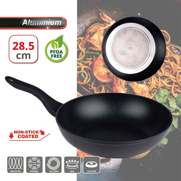 Schwarze Wok Pfanne (Ø 28,5cm): Aluminium, Antihaft - Perfekt für Gemüse, Fleisch, Reis, Nudeln - Gesund & Lecker Kochen