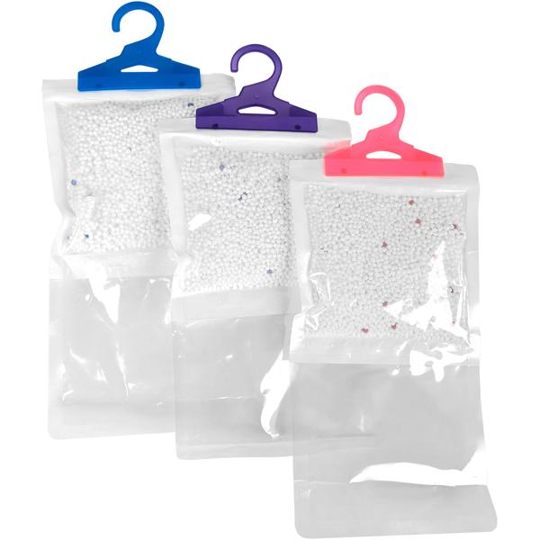 Kleiderschrank Feuchtigkeitsabsorber 3er-Set - Luftentfeuchter mit Duft (Rose, Lavendel, frische Wäsche) - Gegen Schimmel, Geruch - mit Bügel zum Aufhängen