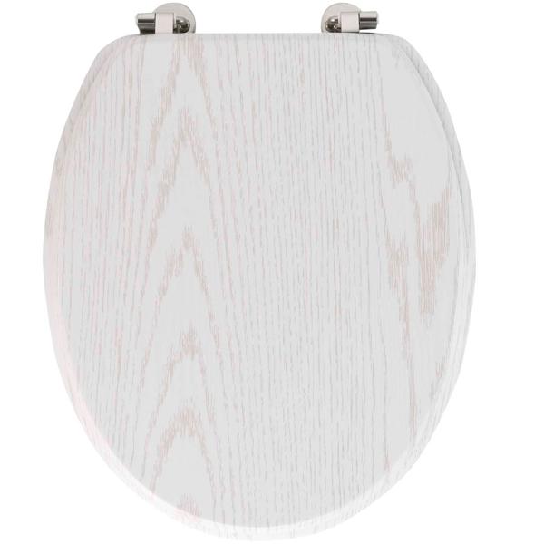 Toilettendeckel Holz Optik weiss - stabile Metallscharniere, universelle Grösse 37.5x46 cm - passend für viele WCs, hygienisch & leicht zu reinigen