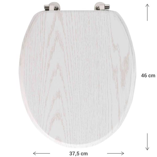 Toilettendeckel Holz Optik weiss - stabile Metallscharniere, universelle Grösse 37.5x46 cm - passend für viele WCs, hygienisch & leicht zu reinigen