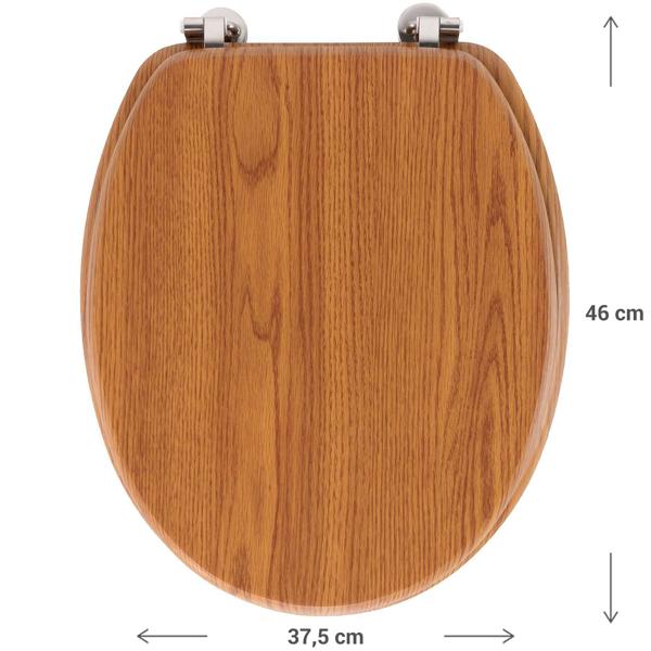 Toilettensitz, natur Holz-Design, 37,5 x 46 cm. Klassischer Toilettendeckel, pflegeleichte Oberfläche. Für eine angenehme Badatmosphäre