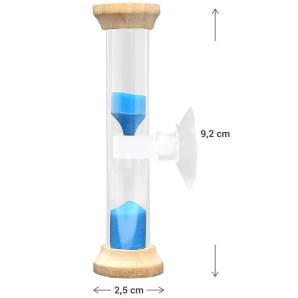 Sanduhr Dusche mit Saugnapf - Visuelle Zeitmessung & Wasser sparen - 5 Minuten Laufzeit, 2.5x9.2 cm - Holz/Kunststoff, einfach montierbar