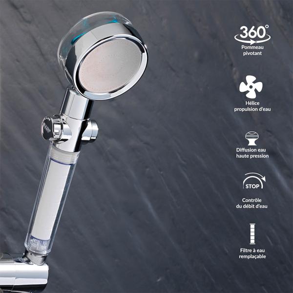 Duschbrause mit Wasserfilter - Kristallklares Wasser für empfindliche Haut - Filtert Kalk Chlor Mineralien - Wassersparfunktion - 25.5xØ8cm Kunststoff