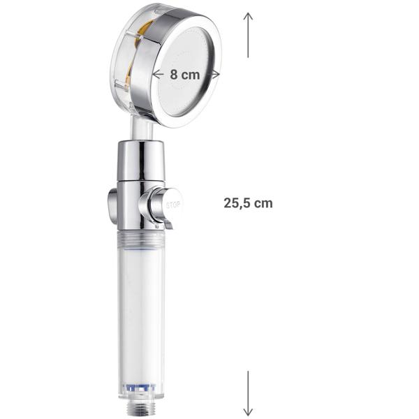 Duschbrause mit Wasserfilter - Kristallklares Wasser für empfindliche Haut - Filtert Kalk Chlor Mineralien - Wassersparfunktion - 25.5xØ8cm Kunststoff