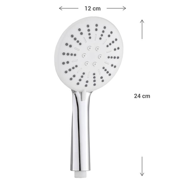 Massageduschkopf - Wassersparfunktion bis zu 40% - 3 Strahloptionen: Regenschauer, Massage, Kombi - 24 x Ø 12 cm - Anti-Kalk - Einfache Montage