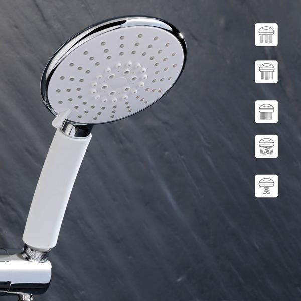 Duschbrause mit 5 Wasserstrahlmodi - Wassersparfunktion (bis 40% weniger Wasserverbrauch) - Massagefunktion, Antikalk, einfache Montage, Ø 12 cm