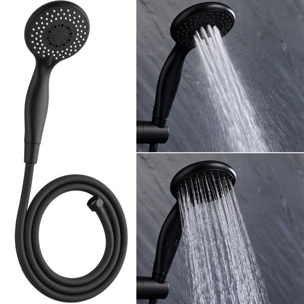 Spar-Duschbrause Schwarz - 3 Funktionen: Massage, Regenschauer & Soft-Strahl - Spart 40% Wasser - Inkl. 1,5m Schlauch - 22xØ10cm - Anti-Kalk-Funktion