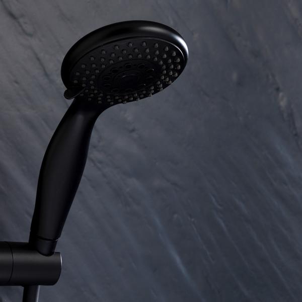 Spar-Duschbrause Schwarz - 3 Funktionen: Massage, Regenschauer & Soft-Strahl - Spart 40% Wasser - Inkl. 1,5m Schlauch - 22xØ10cm - Anti-Kalk-Funktion