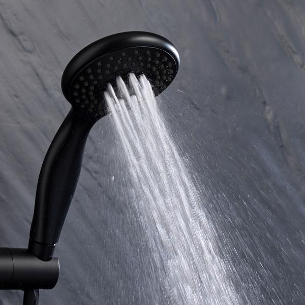 Spar-Duschbrause Schwarz - 3 Funktionen: Massage, Regenschauer & Soft-Strahl - Spart 40% Wasser - Inkl. 1,5m Schlauch - 22xØ10cm - Anti-Kalk-Funktion