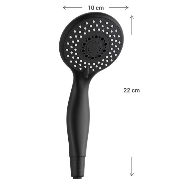 Spar-Duschbrause Schwarz - 3 Funktionen: Massage, Regenschauer & Soft-Strahl - Spart 40% Wasser - Inkl. 1,5m Schlauch - 22xØ10cm - Anti-Kalk-Funktion