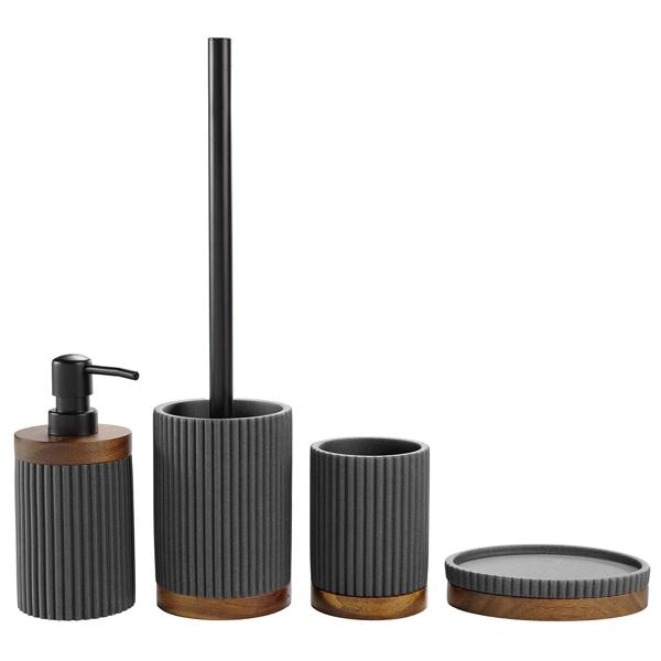 WC-Garnitur inkl. WC-Bürste - Stilvoll & platzsparend für Bad/Gäste-WC - Anthrazit, Akazienholz, Ø 9.1x38.5cm - kein Bohren nötig