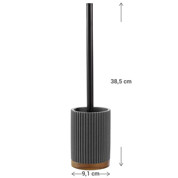 WC-Garnitur inkl. WC-Bürste - Stilvoll & platzsparend für Bad/Gäste-WC - Anthrazit, Akazienholz, Ø 9.1x38.5cm - kein Bohren nötig