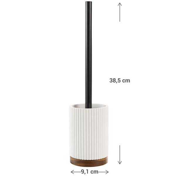 WC-Bürstengarnitur weiss - inkl. WC-Bürste - zeitloses Design für jedes Bad, einfache Positionierung ohne Bohrung - Polyesterharz, Akazienholz