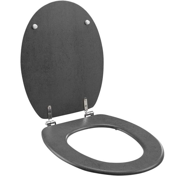 Toilettendeckel Alu Optik - zeitlose Eleganz für Bad & Gäste-WC - hygienisch, robuste Metallscharniere, universelle Grösse 37,5 x 46 cm
