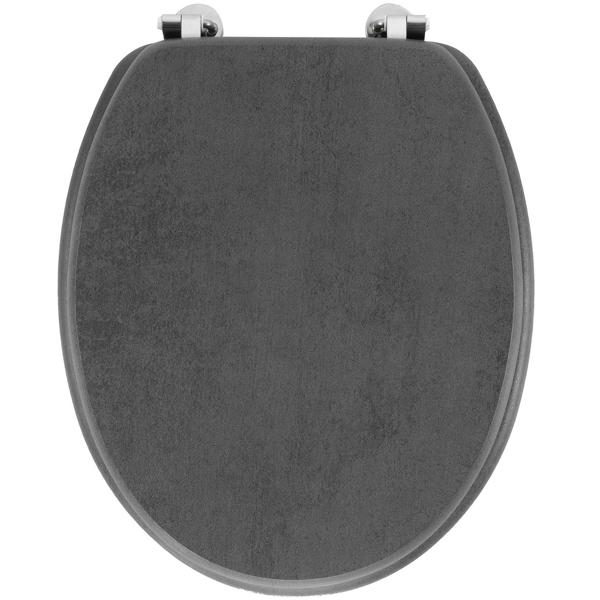 Toilettendeckel Alu Optik - zeitlose Eleganz für Bad & Gäste-WC - hygienisch, robuste Metallscharniere, universelle Grösse 37,5 x 46 cm