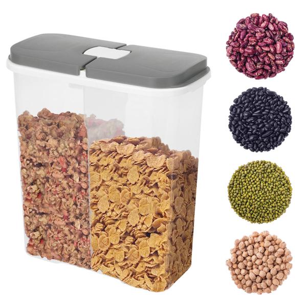 Vorratsdose mit 2 Fächern & Deckeln, 2850ml - Hygienische Aufbewahrung für Mehl, Zucker, Reis, Haferflocken - Schützt vor Motten & Staub - 20x10x22cm