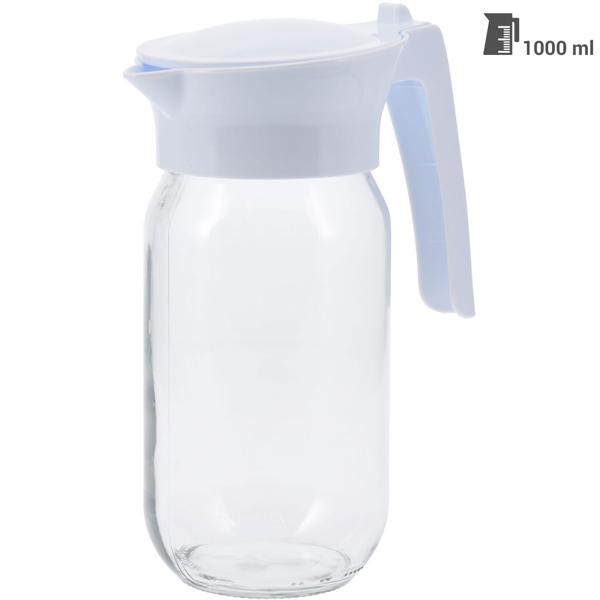 Elegante Glaskanne 1000ml – Modernes Design für Wasser, Saft, Eistee – Transparente Kanne mit weissem Deckel – Ideal für kalte Getränke & Kühlschrank