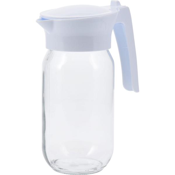 Elegante Glaskanne 1000ml – Modernes Design für Wasser, Saft, Eistee – Transparente Kanne mit weissem Deckel – Ideal für kalte Getränke & Kühlschrank