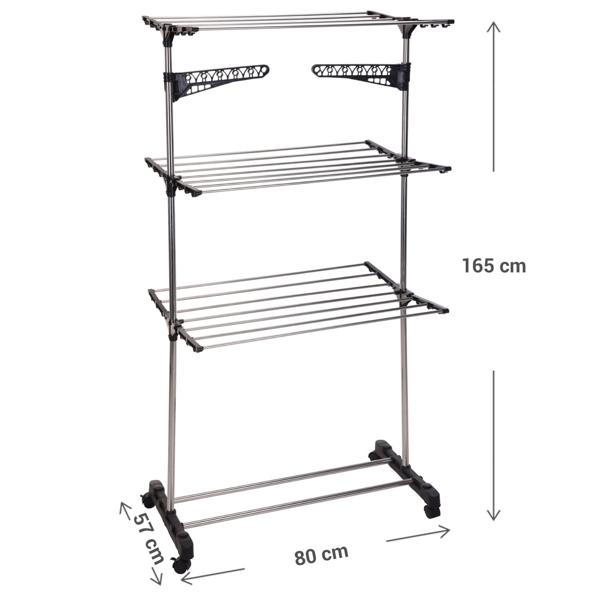 Wäscheständer Turm-Trockner: 3-Ebenen-Design für maximalen Platz – Mobil & flexibel durch Rollen, mit Sockenhaltern