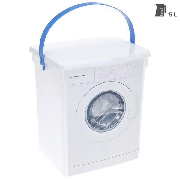 5L Waschpulverbox im Waschmaschinen-Design: Praktischer Aufbewahrungsbehälter mit Henkel (weiss) für ordentliche Waschmittel-Lagerung