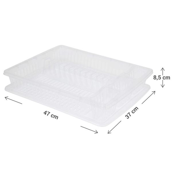 Geschirr-Abtropfkorb, transparent-weiss, 47 x 37 x 8,5 cm