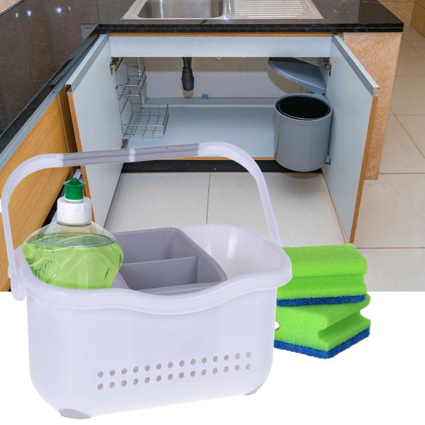 Aufbewahrungskorb für Spüle - Ideal für Putzmittel, Müllsäcke & Spülmaschinentabs - Robuster Kunststoff mit Henkel - 22x12x12.5 cm