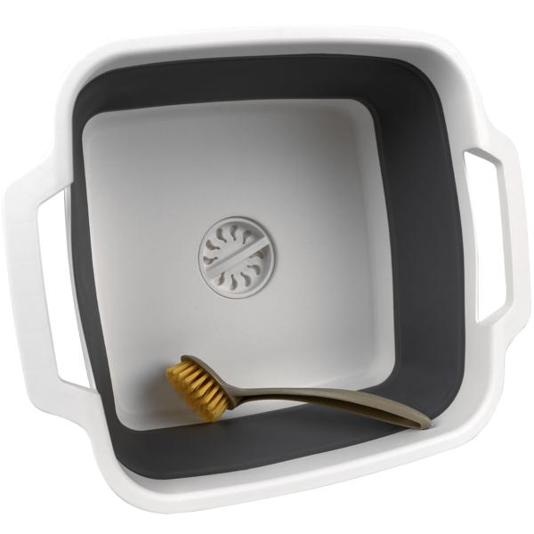 Faltbares Geschirrspül-Set - Hygienische Abwaschschüssel mit 9L Ablauf & Griffen - Inkl. Schwämme, Tücher, Spülbürste - Ideal für Camping & Küche