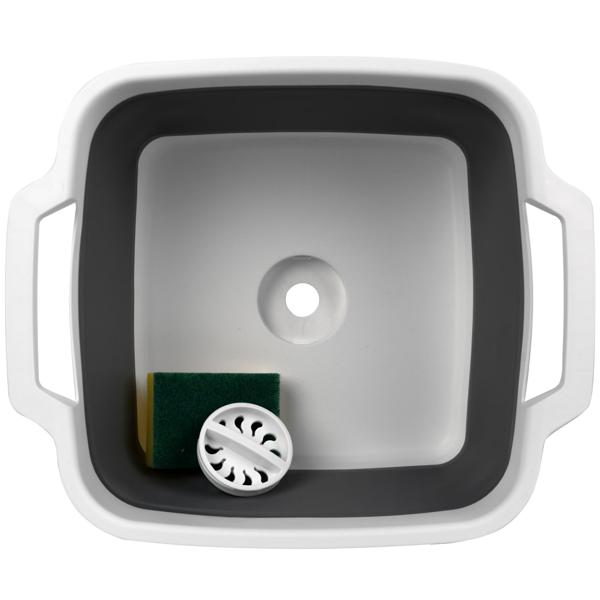 Faltbares Geschirrspül-Set - Hygienische Abwaschschüssel mit 9L Ablauf & Griffen - Inkl. Schwämme, Tücher, Spülbürste - Ideal für Camping & Küche