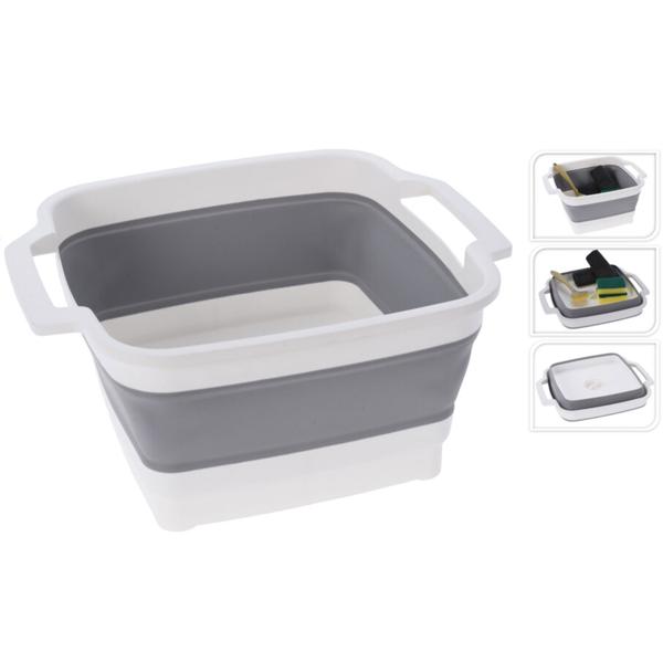 Faltbares Geschirrspül-Set - Hygienische Abwaschschüssel mit 9L Ablauf & Griffen - Inkl. Schwämme, Tücher, Spülbürste - Ideal für Camping & Küche