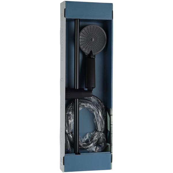 Brausekopf mit Halterung & Schlauch - Matt-schwarz, 3 Duschfunktionen, All-Black-Trend - Duschkopf Ø 110 mm - Set für modernes Bad