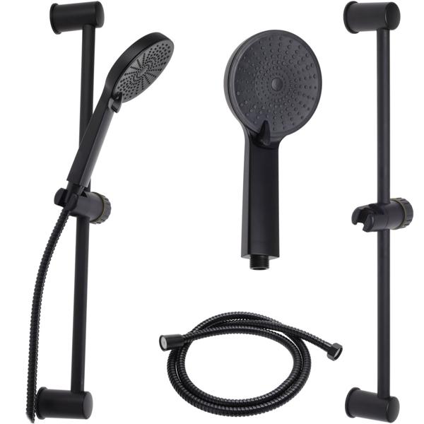 Brausekopf mit Halterung & Schlauch - Matt-schwarz, 3 Duschfunktionen, All-Black-Trend - Duschkopf Ø 110 mm - Set für modernes Bad