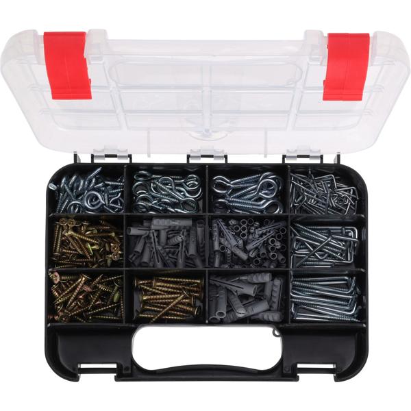 Schrauben-Set - Vielseitiges Vorrats-Set mit Schraubösen, Haken & Dübeln in robuster Kunststoffbox - Ideal für Reparaturen, Haushalt & Werkstatt - 24x17x4.4 cm