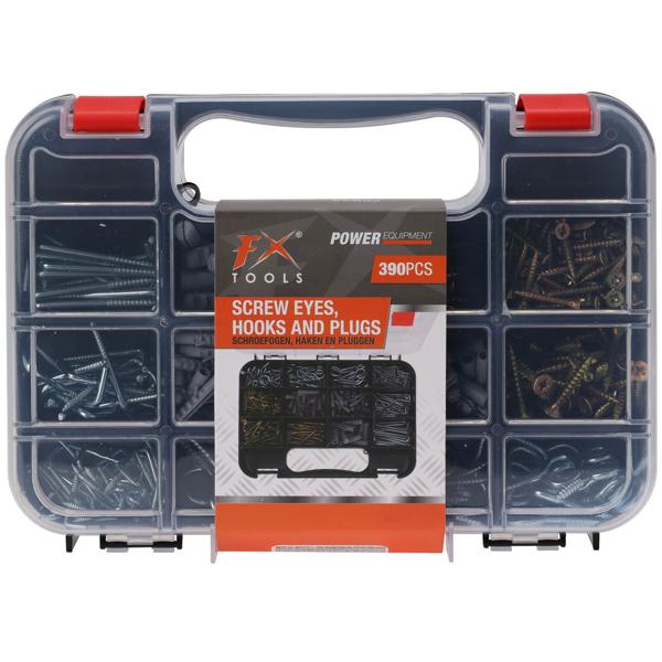 Schrauben-Set - Vielseitiges Vorrats-Set mit Schraubösen, Haken & Dübeln in robuster Kunststoffbox - Ideal für Reparaturen, Haushalt & Werkstatt - 24x17x4.4 cm