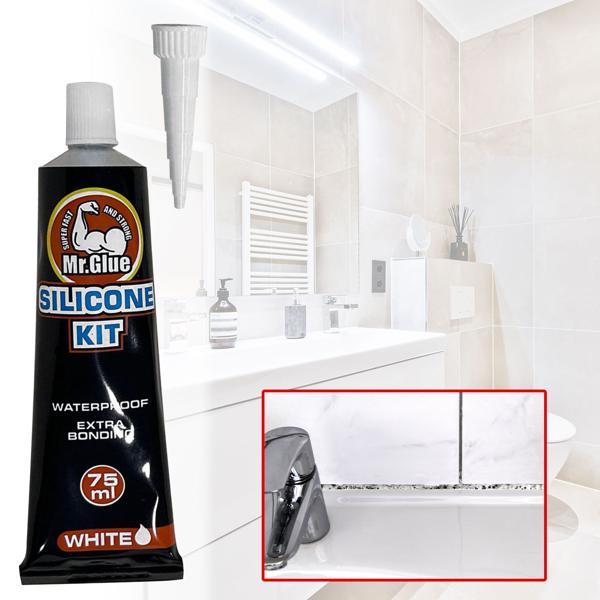 Silikon-Kit 75g Tube - Wasserdichtes Sanitärsilikon weiss zum Abdichten & Verfugen in Bad Küche Sanitäranlagen - optimale Haftung leichte Glättung