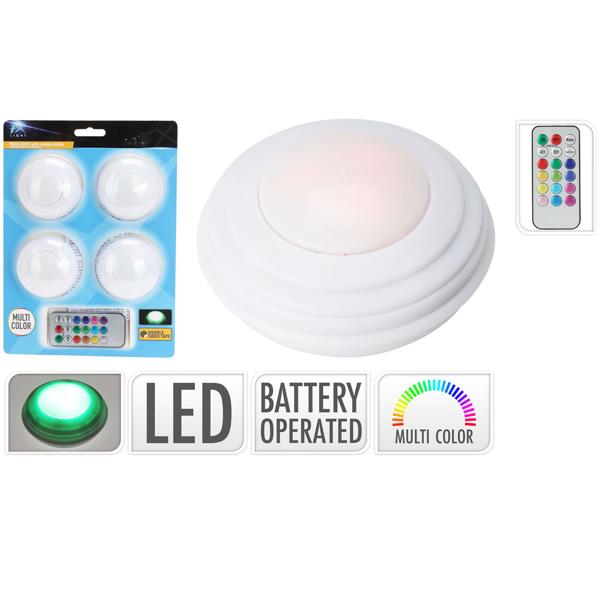 LED-Lampen 4er-Set mit Fernbedienung – kabellose Push-Lichter mit 12 Farben – batteriebetrieben & vielseitig – für Deko & Beleuchtung
