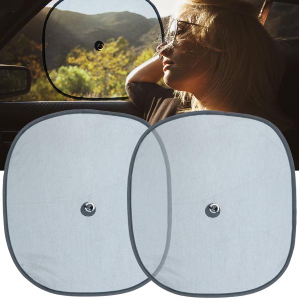 Sonnenschutz 2er-Set für Autofenster - idealer Schatten Rückbank an warmen Tagen - stabile Saugnapf-Befestigung - 44x38 cm - Schwarz