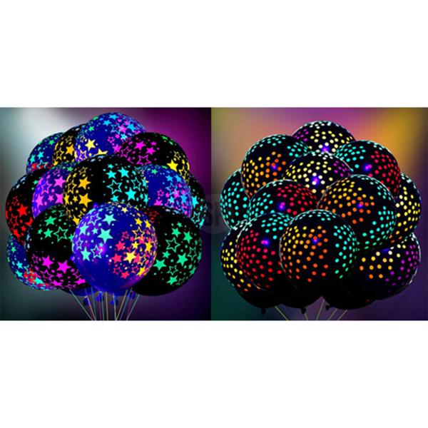 Neonballons 10 Stk. - Leuchten im Dunkeln mit Sternen/Punkten - Witziges Party-Highlight - Ideal für Geburtstag, Feste, Events - Kunststoff/Latex