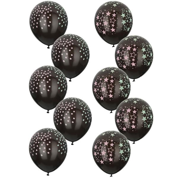 Neonballons 10 Stk. - Leuchten im Dunkeln mit Sternen/Punkten - Witziges Party-Highlight - Ideal für Geburtstag, Feste, Events - Kunststoff/Latex