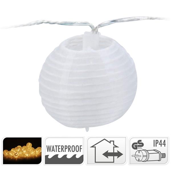 Dekorative Lichterkette mit weißen Lampions, 20 LEDs, IP44 – Schaffen Sie ein gemütliches Ambiente im Garten oder auf Terrasse & Balkon