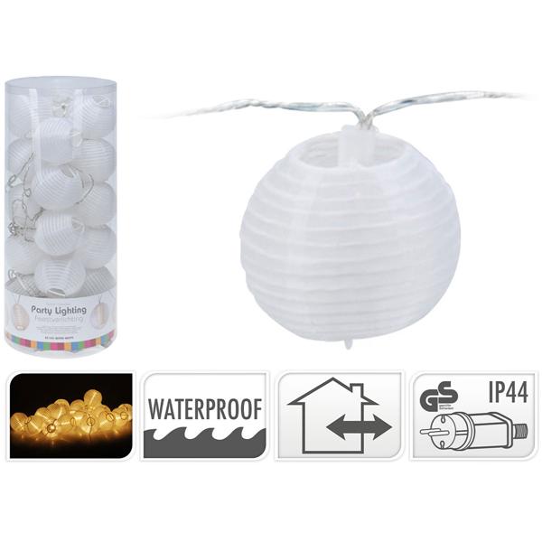 Dekorative Lichterkette mit weißen Lampions, 20 LEDs, IP44 – Schaffen Sie ein gemütliches Ambiente im Garten oder auf Terrasse & Balkon