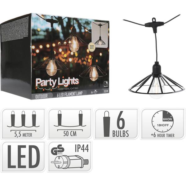 Dekorative LED-Glühbirnen-Lichterkette: 6 LEDs, schwarz, für Innen- und Aussenbereich, IP44 - ideal für Gartenpartys & Feste