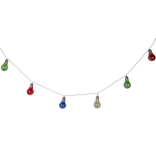 Lichterkette 10 bunte LED-Lampen - Batteriebetrieben - für Partys, Camping, Garten - wetterfest - Ø 6x10 cm - Nostalgischer Glühbirnen-Look
