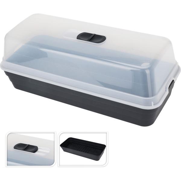 Anzuchtschale mit Lüftungsschieber - Zimmergewächshaus für Pflanzenanzucht auf Fensterbank - 53x23x20cm, transparent, robuster Kunststoff, Anthrazit