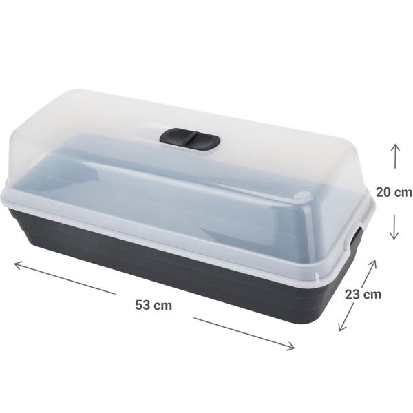 Anzuchtschale mit Lüftungsschieber - Zimmergewächshaus für Pflanzenanzucht auf Fensterbank - 53x23x20cm, transparent, robuster Kunststoff, Anthrazit