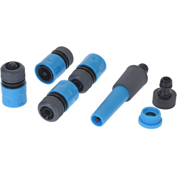 Gartenschlauch-Set (15m, anthrazit-blau): inkl. Halterung zum Aufrollen + Sprühkopf - Wandmontage möglich - für Garten, Terrasse, Balkon