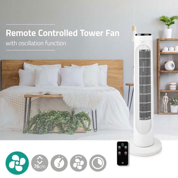 Leistungsstarker Turmventilator mit 3 Geschwindigkeitsstufen, Oszillation & Fernbedienung, leise & energiesparend, 50 W – ideal für Zuhause & Büro