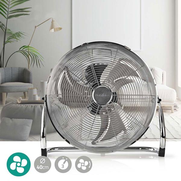 Robuster Bodenventilator, 80W, 3 Stufen, kippbar: Metall, (49x50x19 cm), für optimale Luftzirkulation, leistungsstark und langlebig