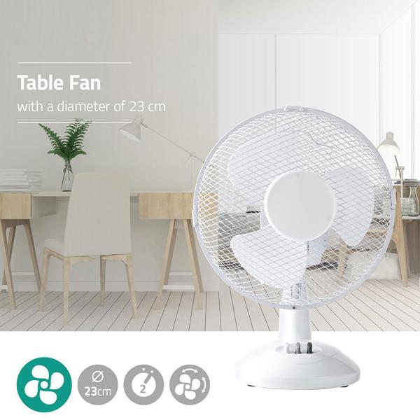 Kraftvoller Tischventilator, weiss, Ø23cm – 22 Watt, 2 Stufen, Schwingkopf & neigbar, für optimale Kühlung an jedem Ort