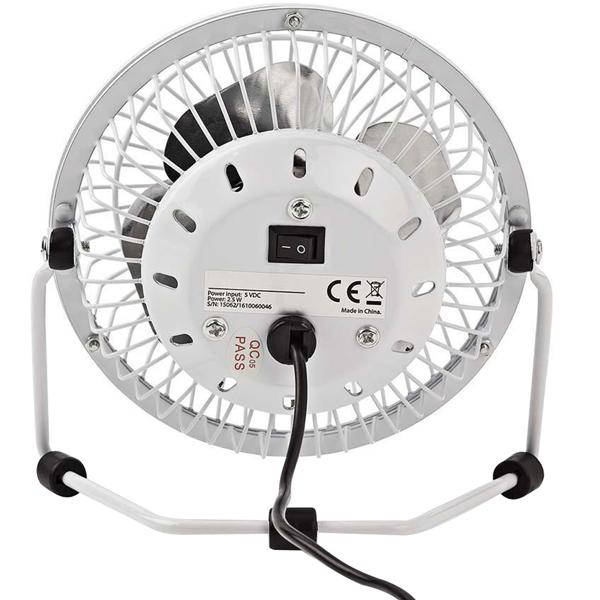 Kleiner USB Ventilator (Ø 10cm): Leiser Tischventilator (3W, weiss) aus Metall für flexible Kühlung. Perfekt für Büro & Reisen